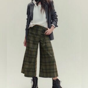 Pilcro Olive Plaid Wide-Leg Pants